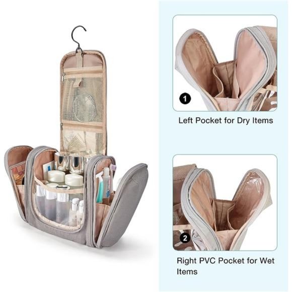 Hanging Toiletry Bag Travel Toiletry Organizer with hanging hook Water-resistant - Picture 4 of 6
